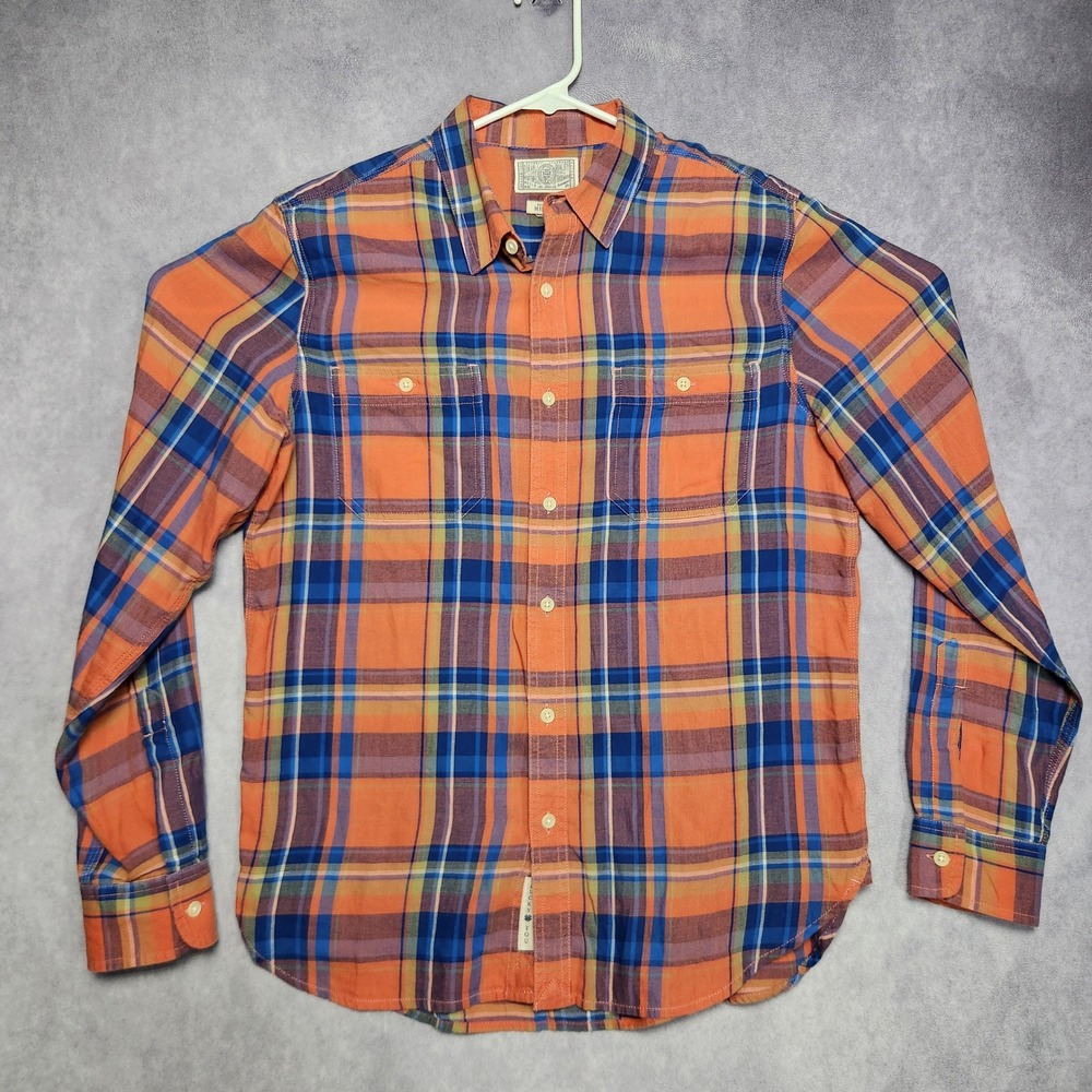 Lucky Brand Mens Plaid Button Down‎ Shirt Orange Blue Purple Long Sleeve Medium